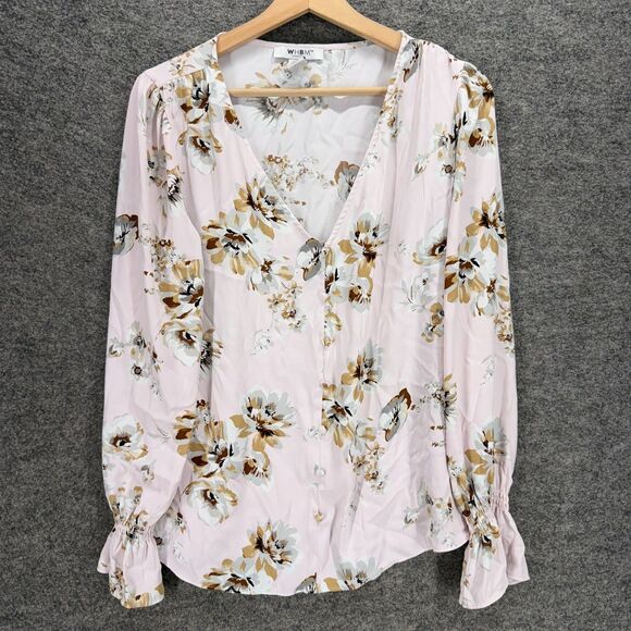 White House Black Market Tops - White House Black Market Top Women M Medium White Floral Button Up V-Neck Casual
